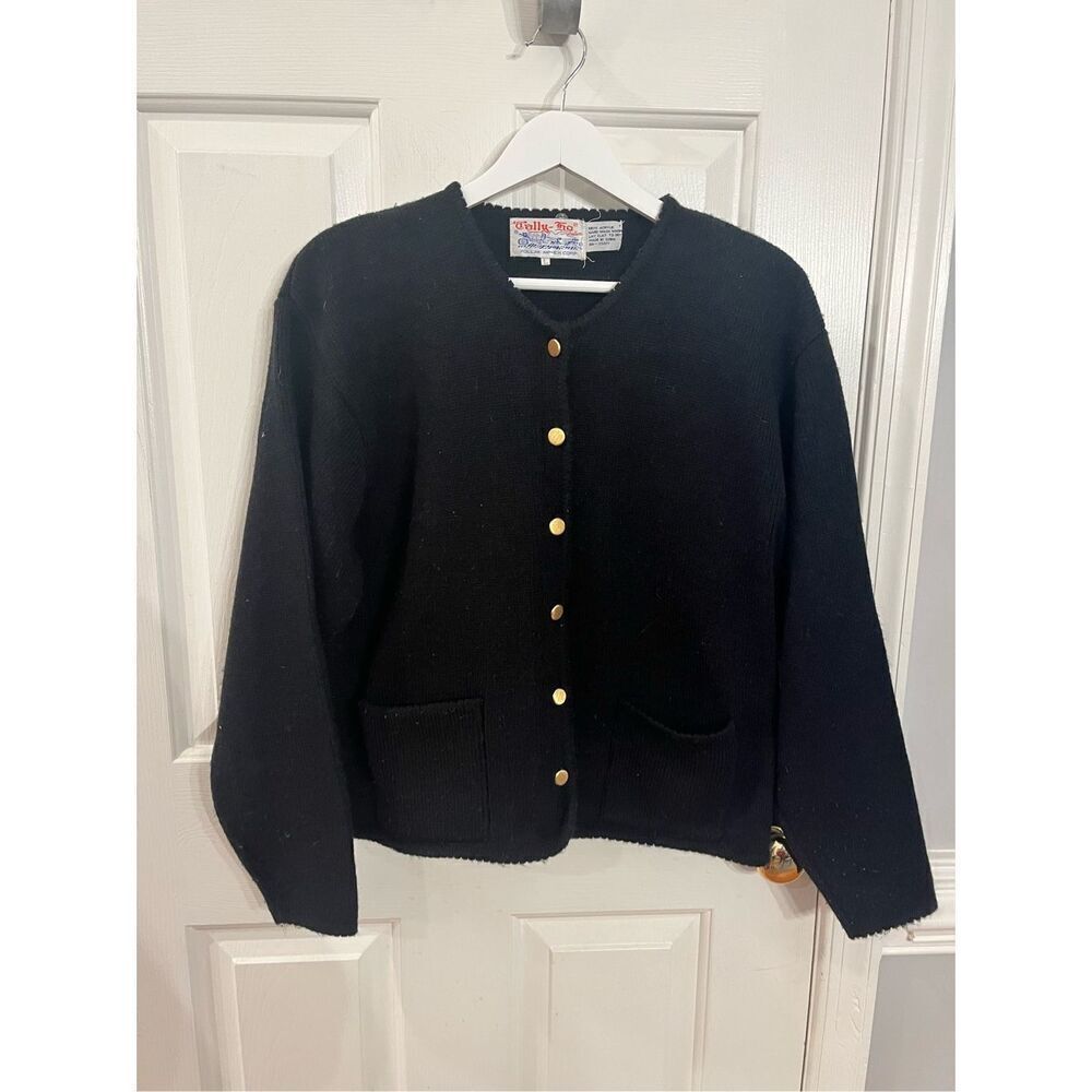 Vintage Tally-Ho Black Acrylic Gold Button Cardigan Sweater sz L